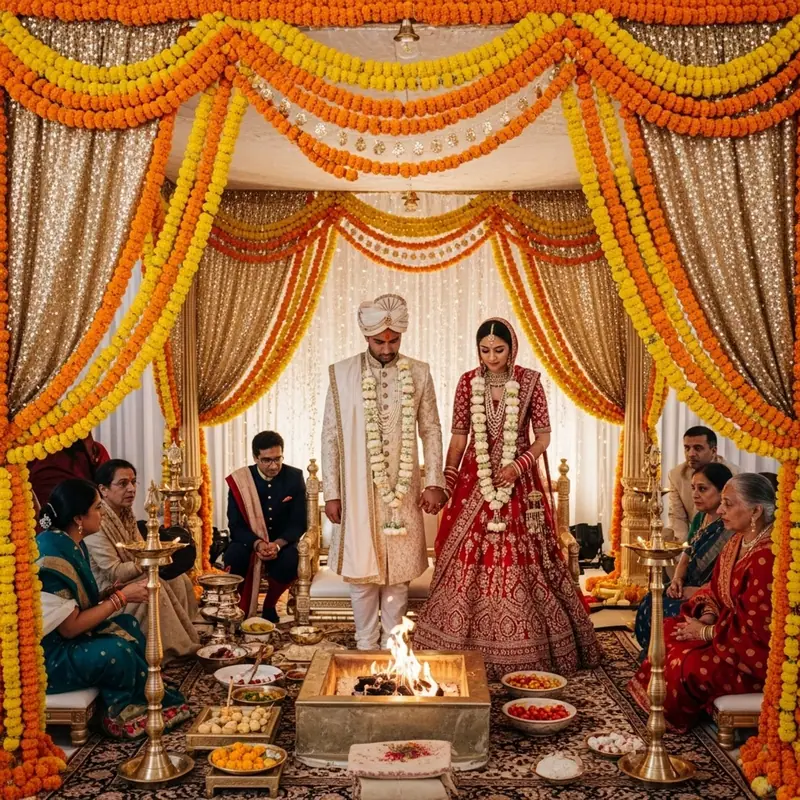 Heilige Pheras bei einer nordindischen Hindu-Hochzeit