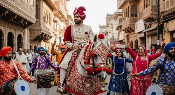 Baraat & Dhol bei einer Punjabi-Hochzeit