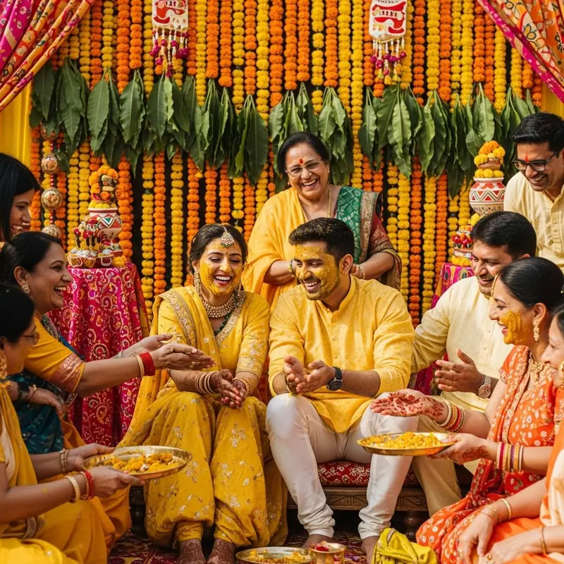 Haldi-Zeremonie bei einer königlichen Hochzeit in Rajasthan