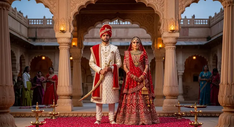 Zeremonie einer königlichen Hochzeit in Rajasthan – Ansicht 1