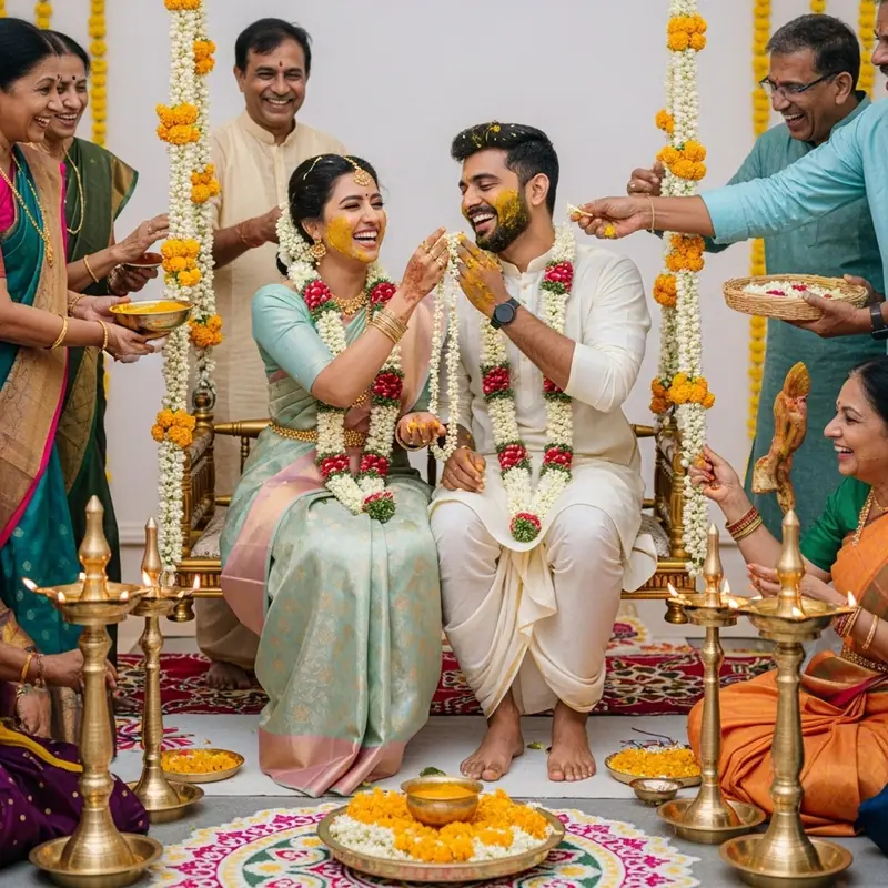 Bénédictions & cérémonie du Nalangu lors d'un mariage du Sud de l'Inde