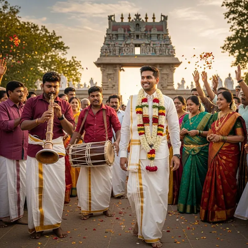 Jaanavasam groom's procession at a south indian wedding