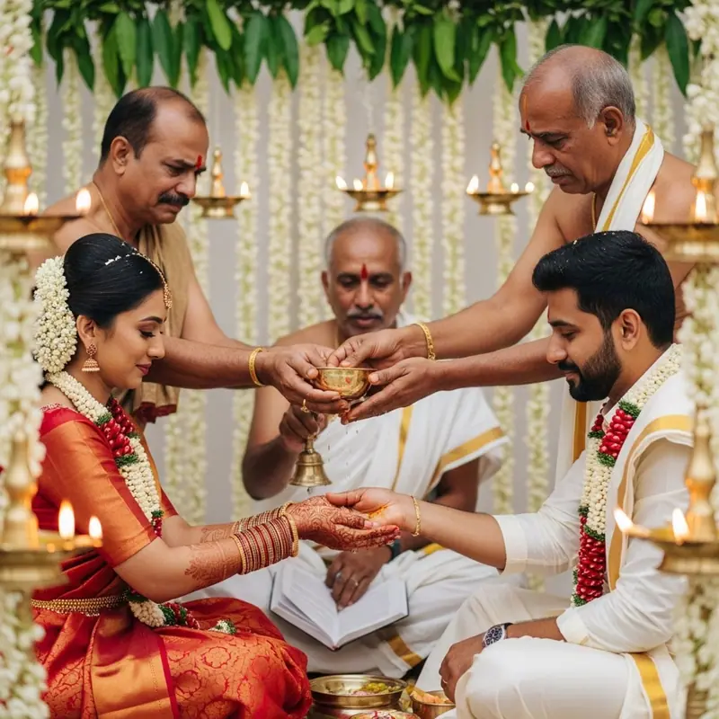Kanyadaanam (le don de la mariée) lors d'un mariage du Sud de l'Inde