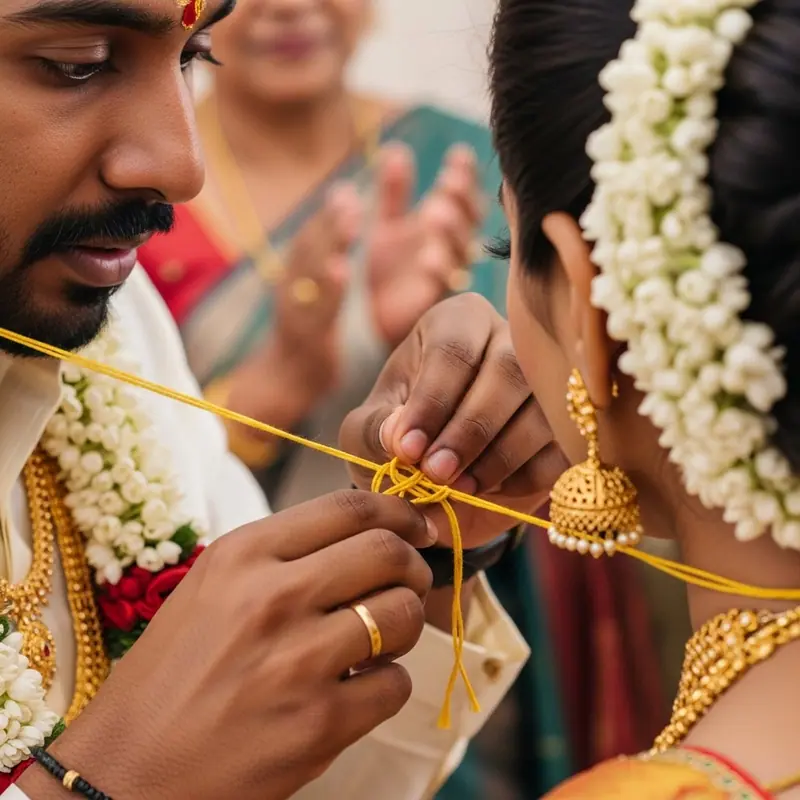 Nouage du Thali / Mangalsutra lors d'un mariage du Sud de l'Inde